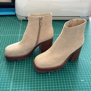 Jeffrey Campbell Tan Suede Block Heel Platform Ankle Boots size 8.5/9